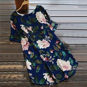 Navy blue floral print mini dress
